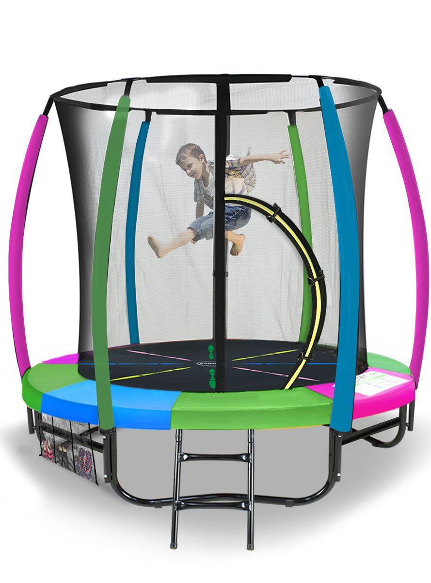 Kahuna classic 6ft round trampoline with rainbow padding and safety net - alternate image