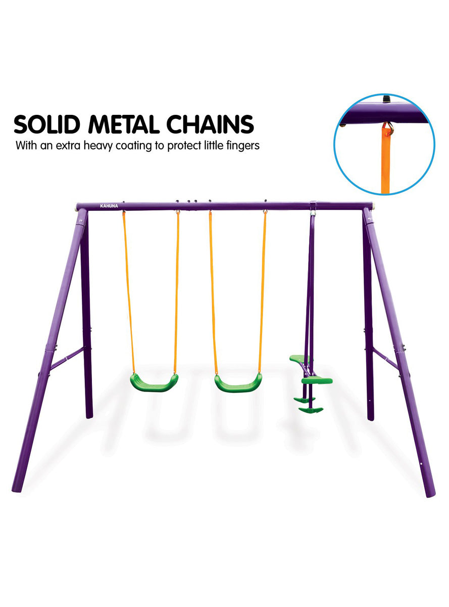 Kahuna kids 4 seater swing set in purple and green - info image 3