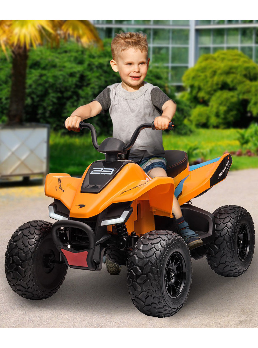 Kids Electric Ride On Quad Bike Kahuna McLaren MCL35 Orange - Lifestyle Image 1