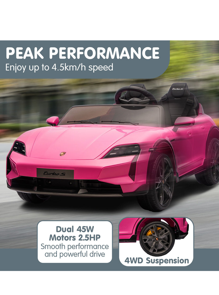 Kids Electric Ride On Car Kahuna Porsche Taycan Turbo S Pink - Info Image 3