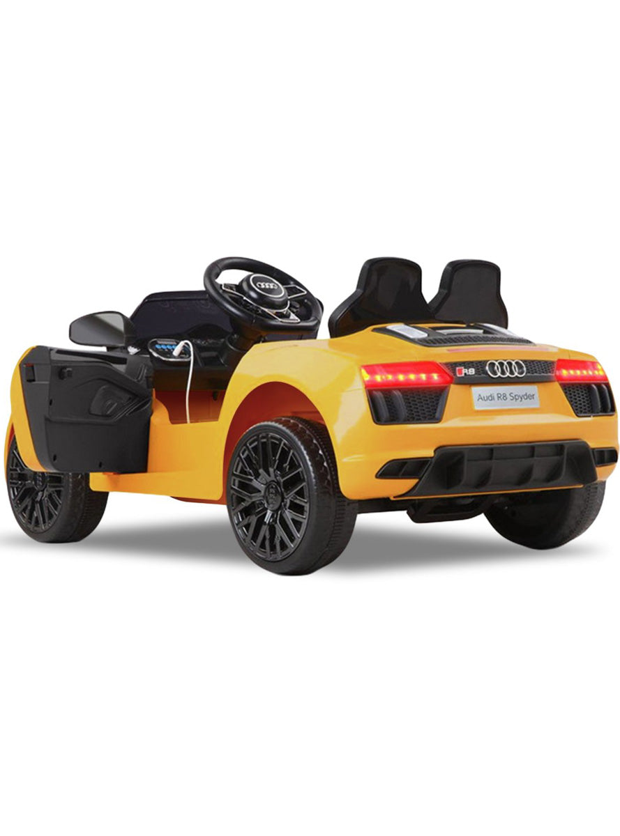 Kids Electric Ride On Car Kahuna Audi R8 Spyder Licensed Yellow - Door Open Image