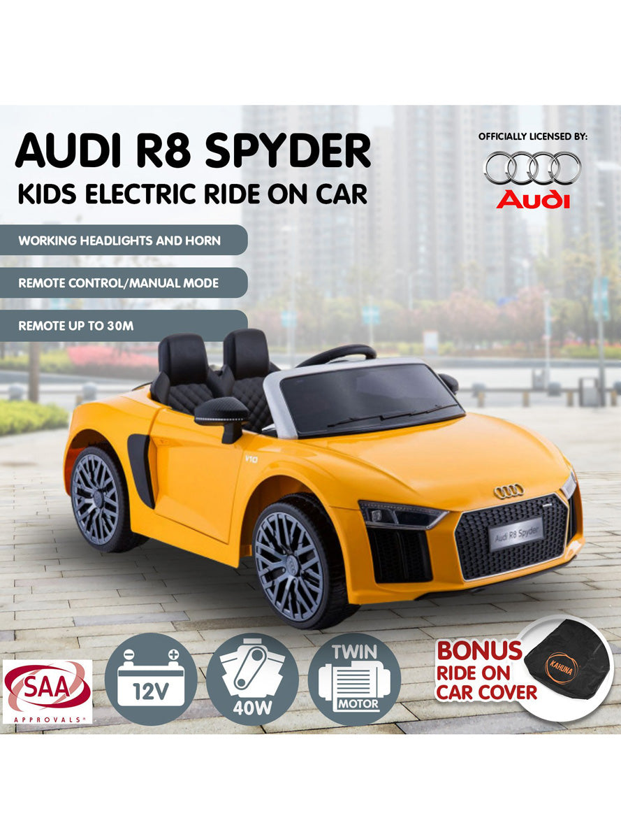 Kids Electric Ride On Car Kahuna Audi R8 Spyder Licensed Yellow - Info Image 4