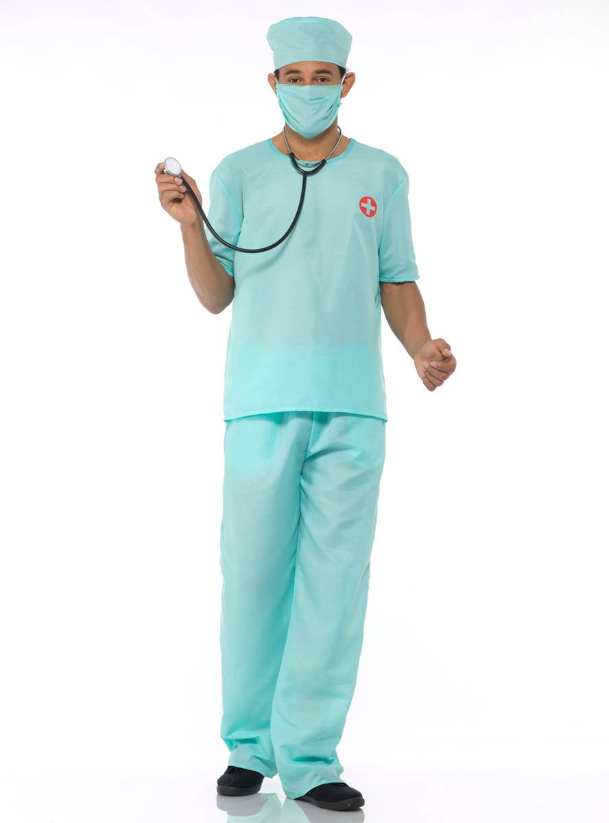 Men's Doctor Blue Surgical Scrubs Fancy Dress Costume - Alternate Image 2