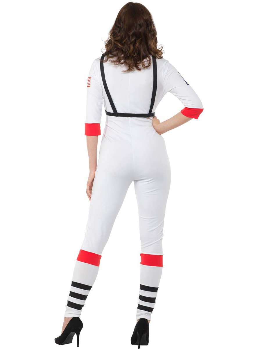White Space Suit Women's Astronaut Fancy Dress Costume - Back Image