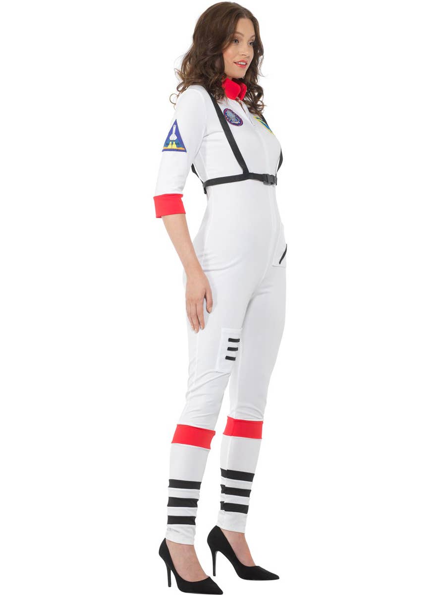 White Space Suit Women's Astronaut Fancy Dress Costume - Side Image