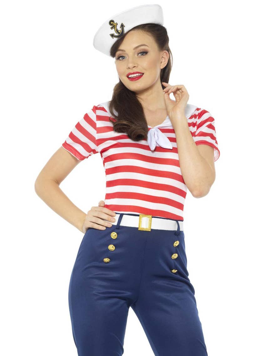 Women's Retro 1940's Style Sailor Fancy Dress Costume - Close Image