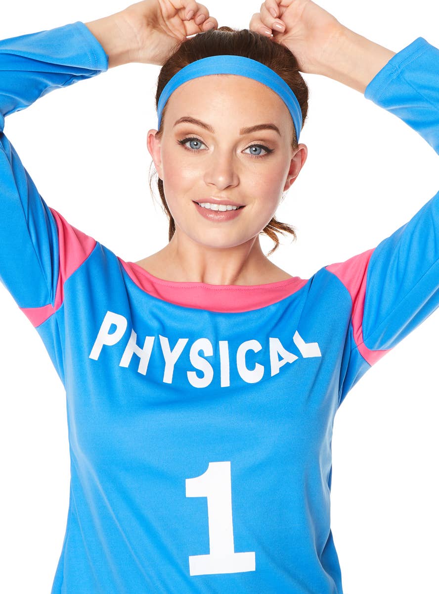 Pink and Blue 80s Workout Costume for Women - Close Image