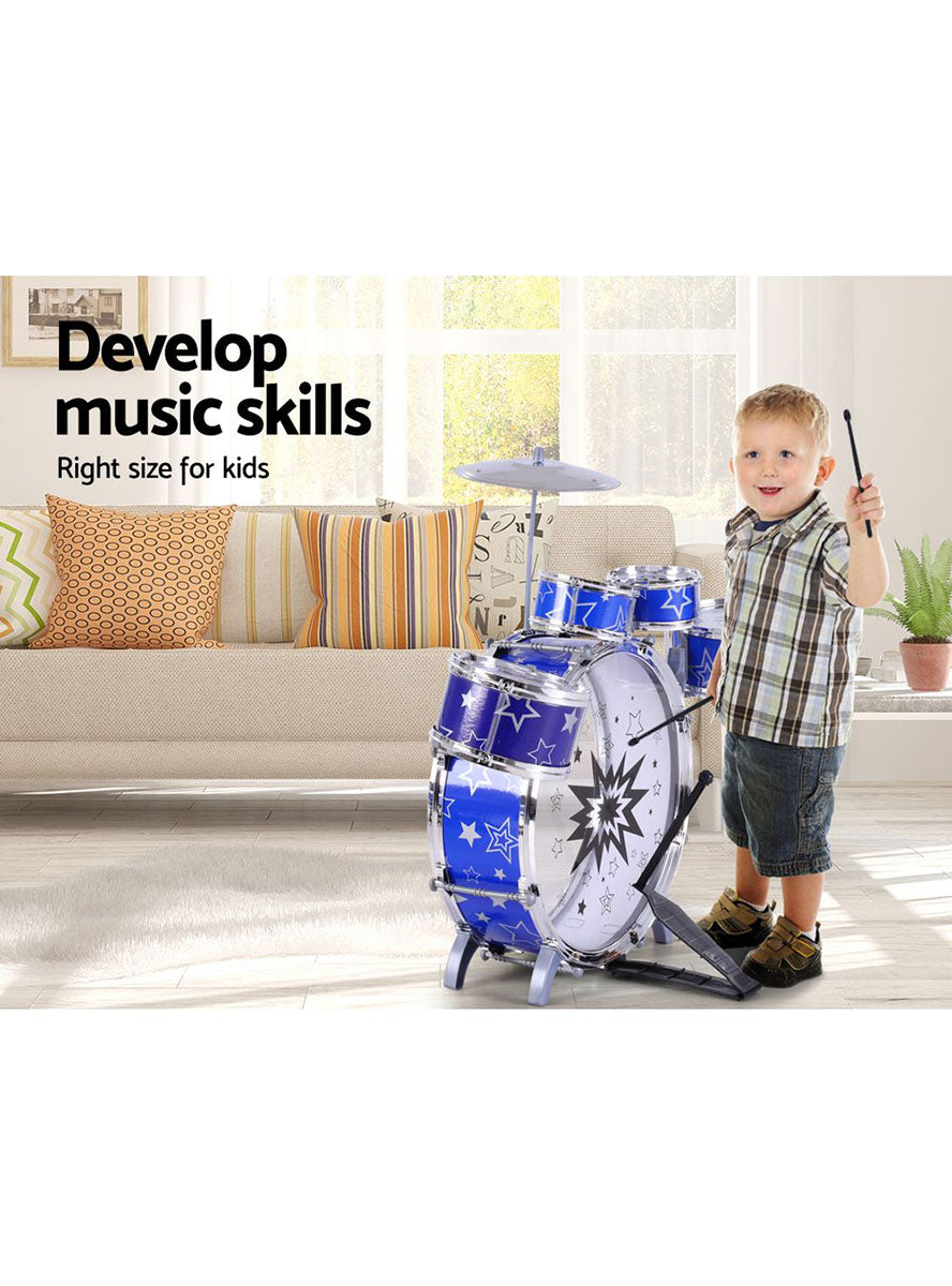 Keezi Kids 11 Piece Blue Junior Drum Set - Info Image 2