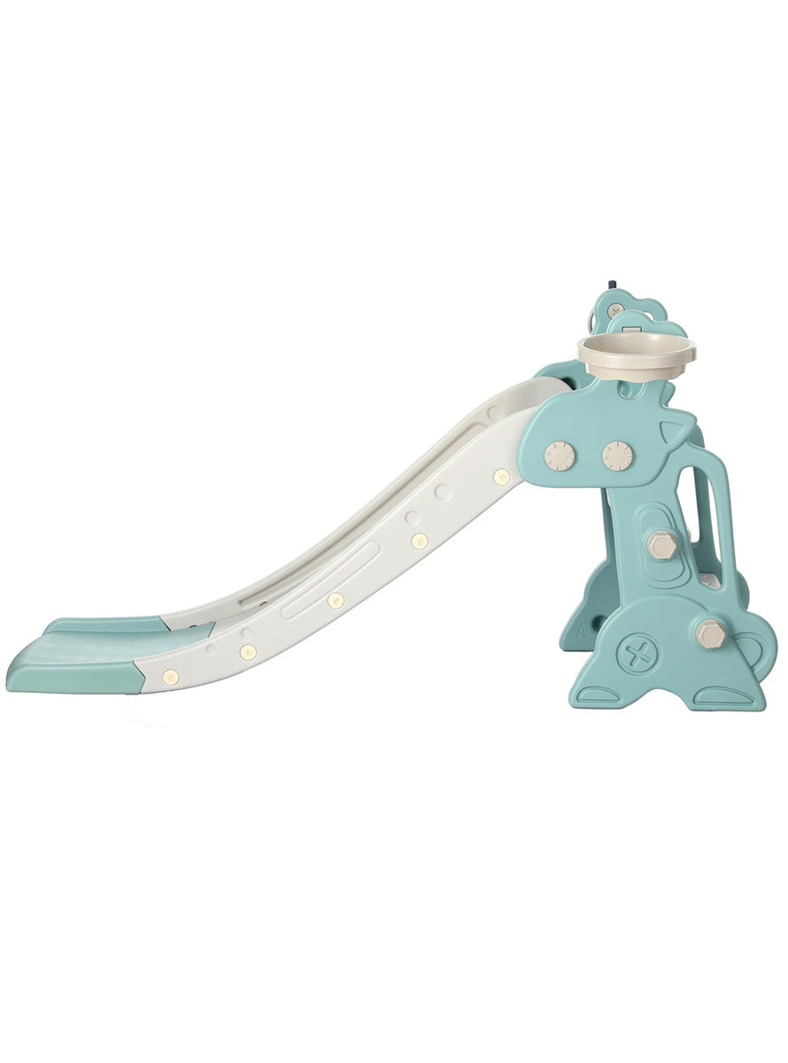 Keezi Kids 140cm Blue And Grey Plastic Slide With Basketball Hoop - Side Image