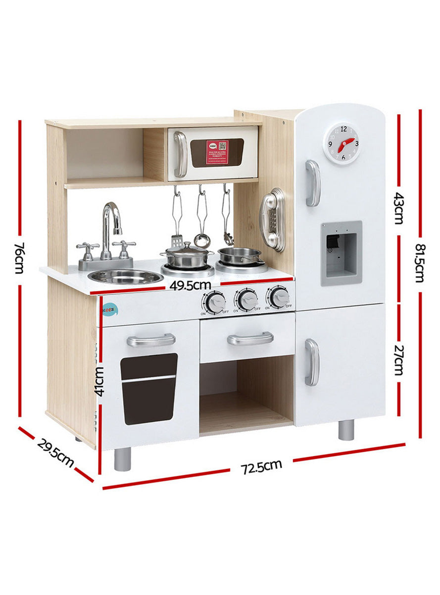 Keezi Kids Beige And White Wooden Kitchen Playset With Clock - Dimensions Image