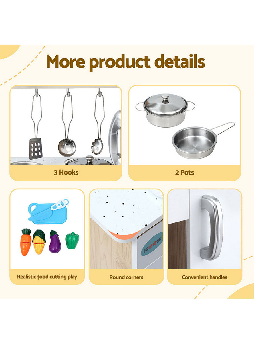 Keezi Kids Beige And White Wooden Kitchen Playset With Clock - Info Image 3