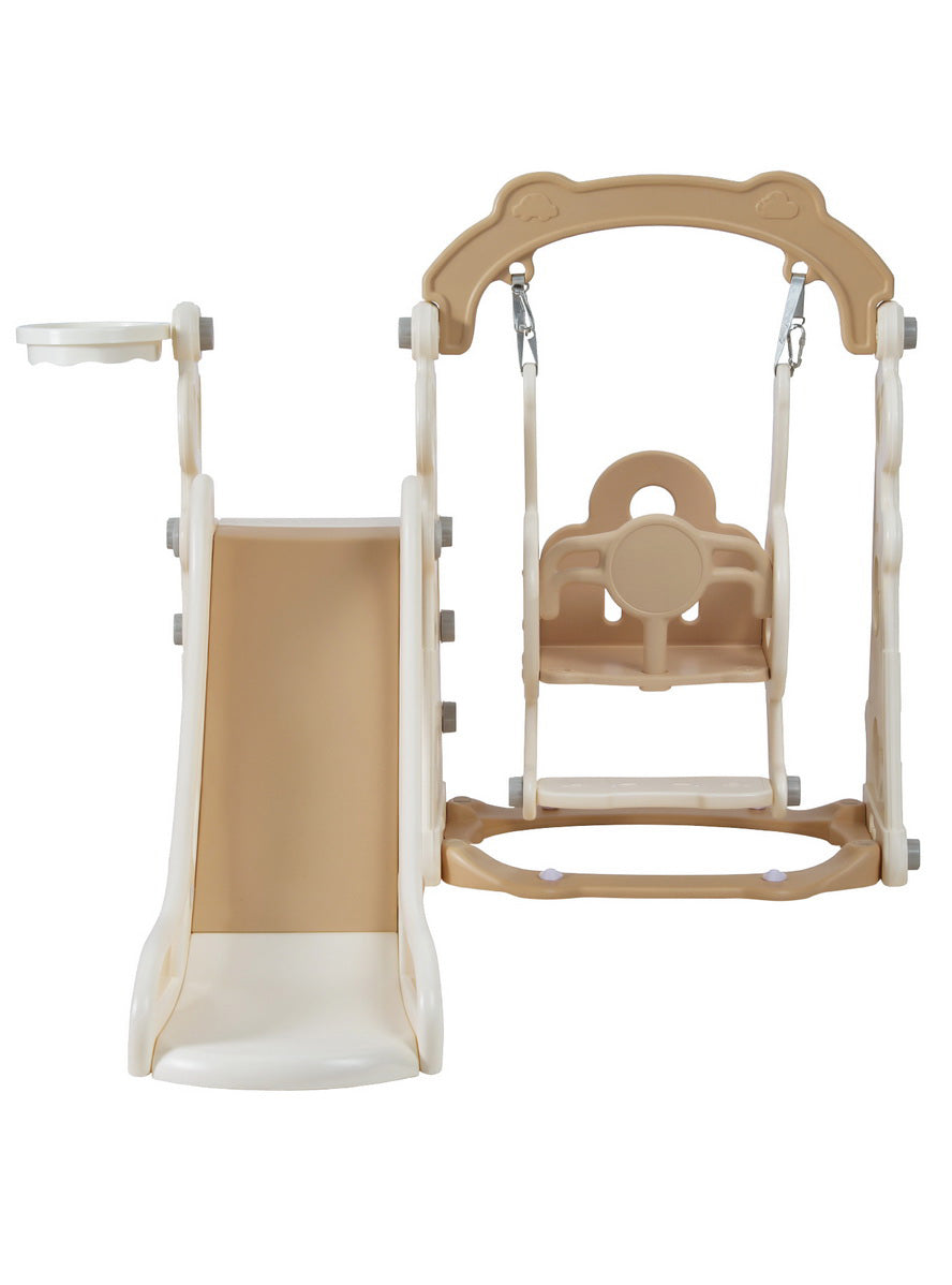 Keezi Kids Beige Plastic Playset With Slide Swing And Basketball Hoop - Front Image