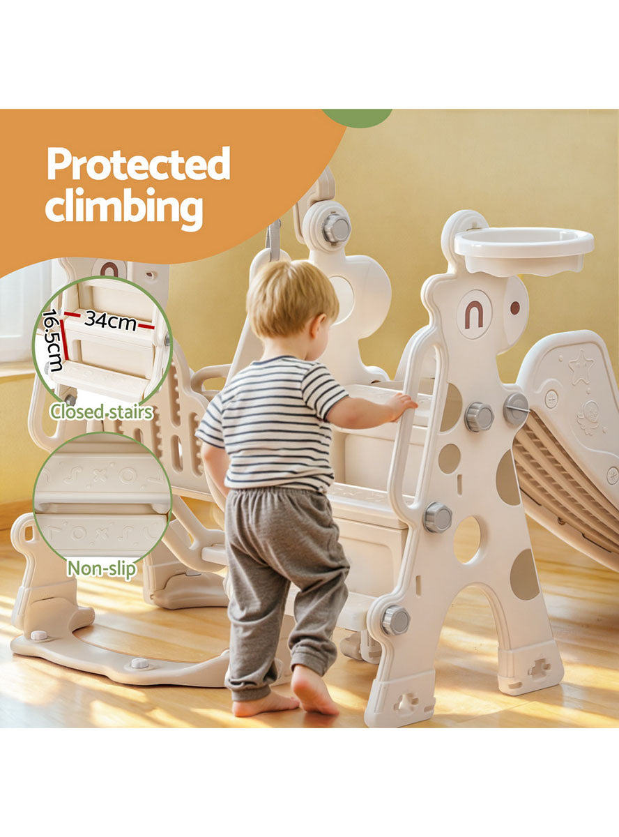 Keezi Kids Beige Plastic Playset With Slide Swing And Basketball Hoop - Info Image 1