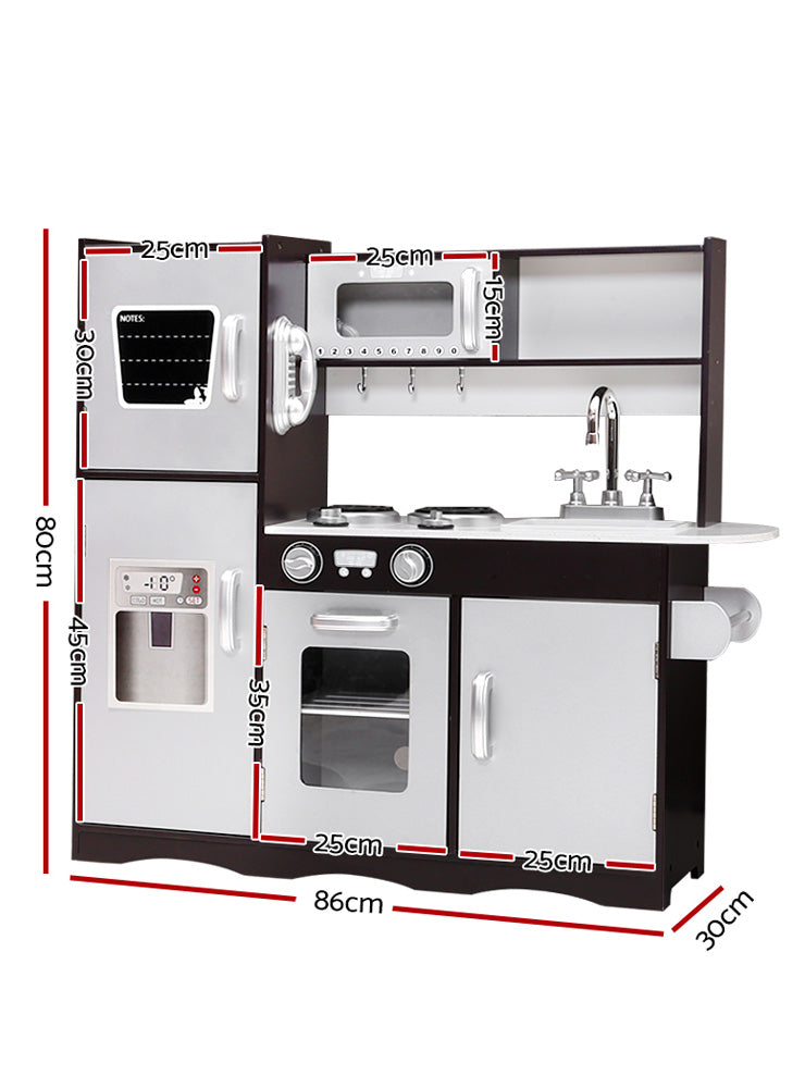 Keezi Kids Black And Silver Wooden Modern Kitchen Playset With Fridge And Sink - Dimensions Image