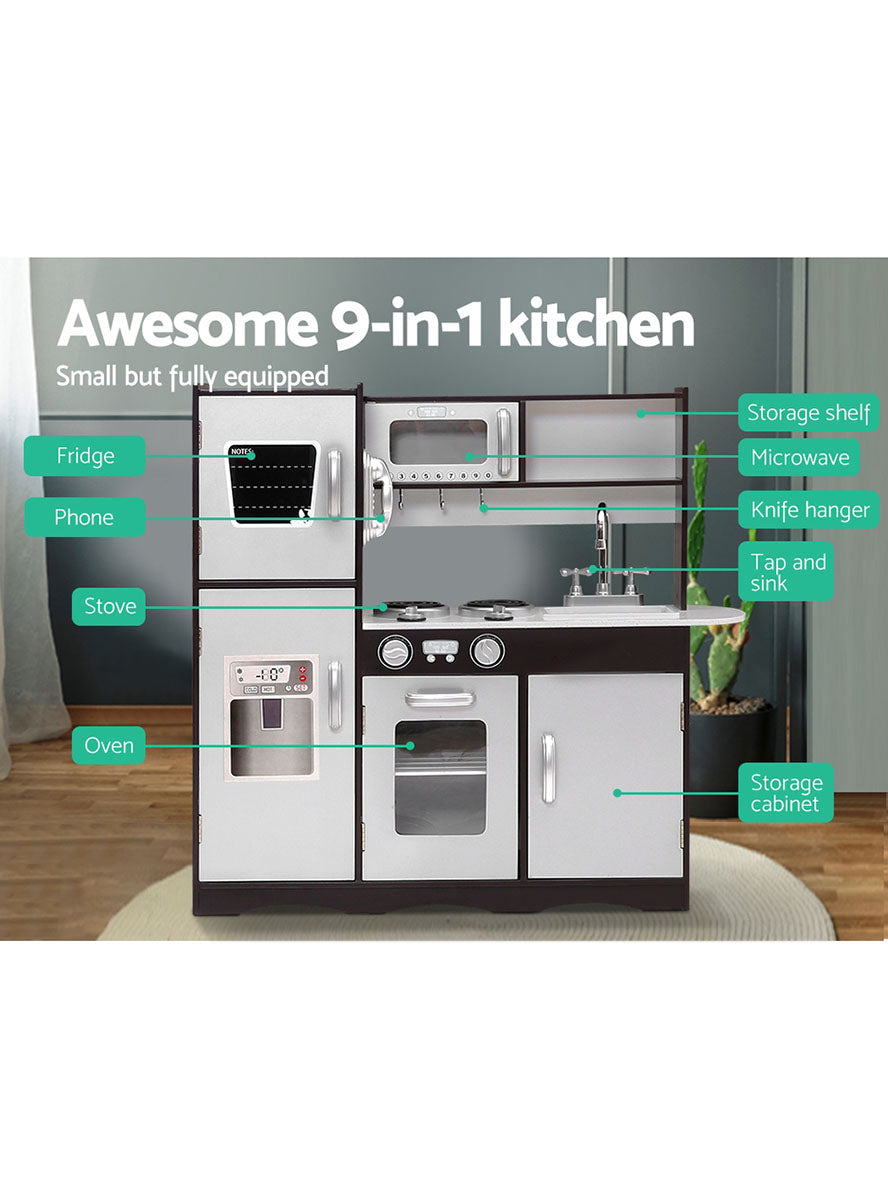 Keezi Kids Black And Silver Wooden Modern Kitchen Playset With Fridge And Sink - Info Image 1