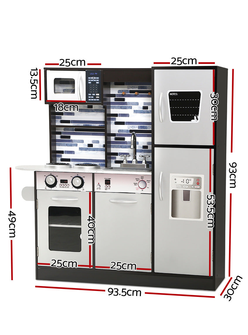 Keezi Kids Black And Silver Wooden Modern Looking Kitchen Playset - Dimensions Image