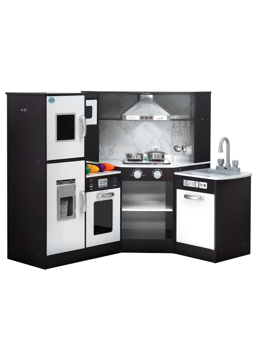 Keezi Kids Black And White Wooden Modern Kitchen Playset With Sounds And Lights - Main Image