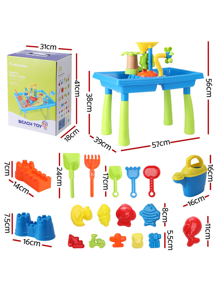 Keezi Kids Blue And Green Outdoor Plastic Sand And Water Play Table With Windmill - Dimensions Image