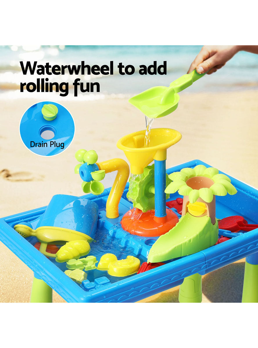 Keezi Kids Blue And Green Outdoor Plastic Sand And Water Play Table With Windmill - Info Image 2