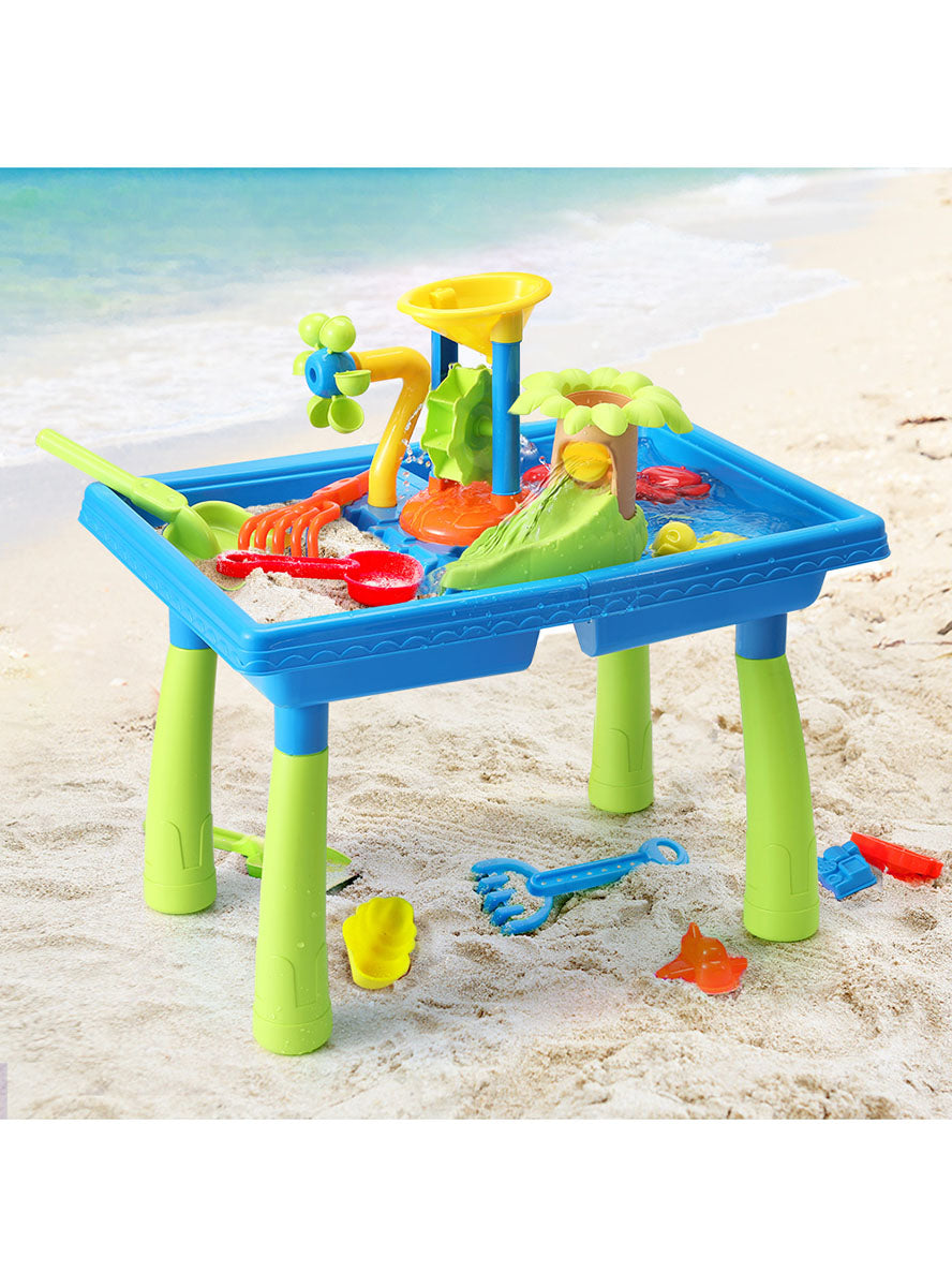 Keezi Kids Blue And Green Outdoor Plastic Sand And Water Play Table With Windmill - Lifestyle Image