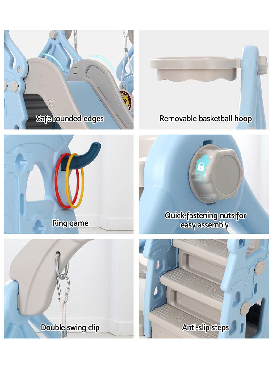 Keezi Kids Blue And Grey Outdoor Playset With Slide Swing And Basketball Hoop - Info Image 1