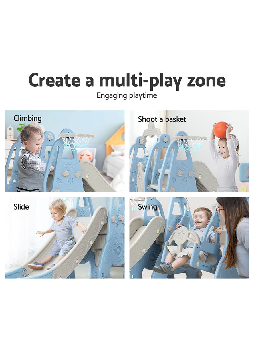 Keezi Kids Blue And Grey Outdoor Playset With Slide Swing And Basketball Hoop - Info Image 1