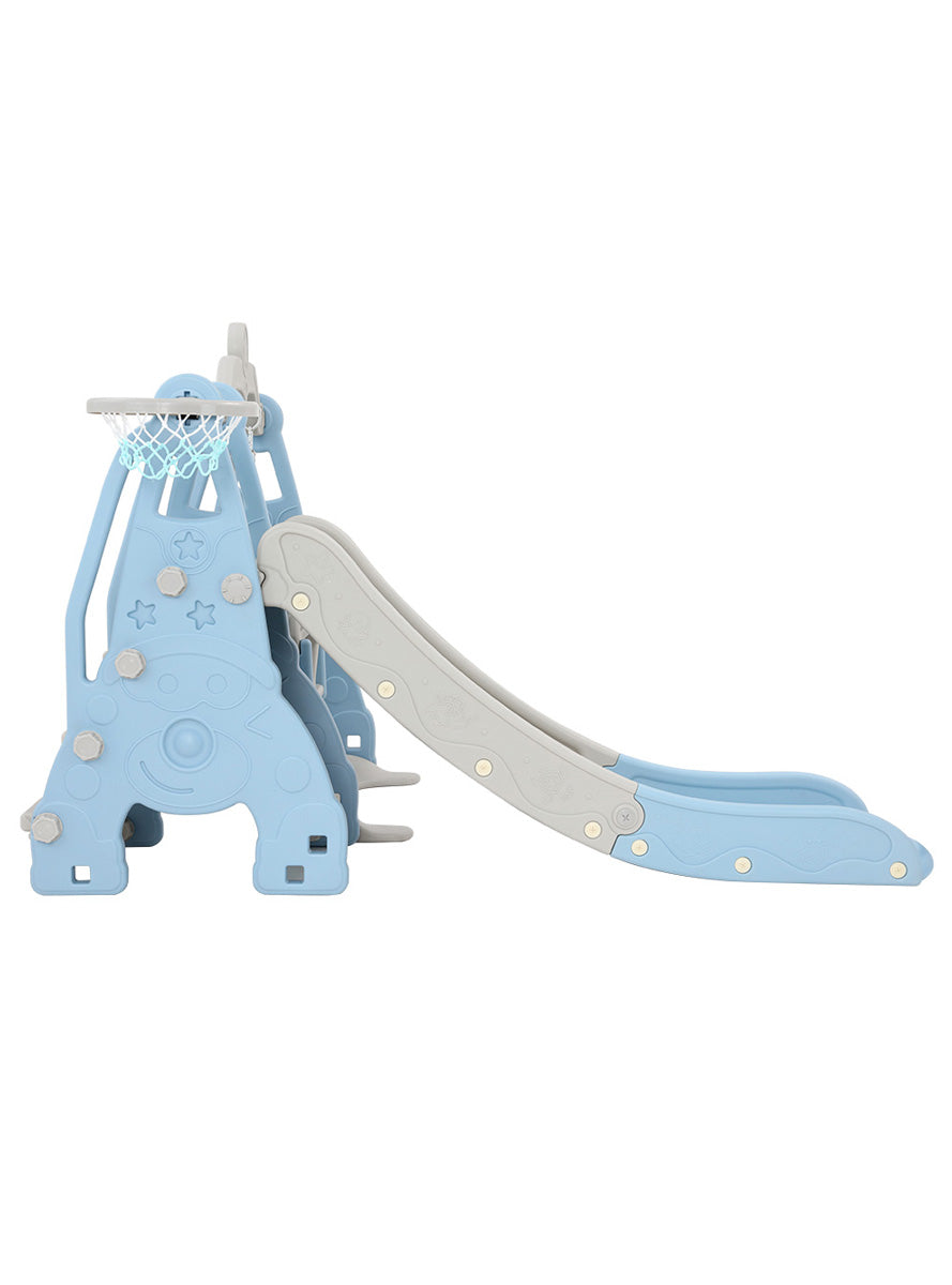 Keezi Kids Blue And Grey Outdoor Playset With Slide Swing And Basketball Hoop - Side Image