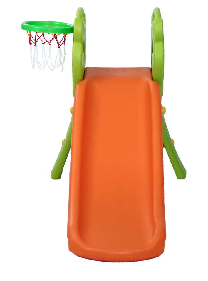 Keezi Kids Green And Orange 100cm Plastic Panda Slide With Basketball Hoop - Front Image