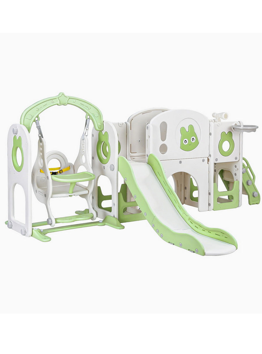 Keezi Kids Green And White 4 In 1 Plastic Outdoor Playset With Swing Slide And Basketball Hoop - Main Image
