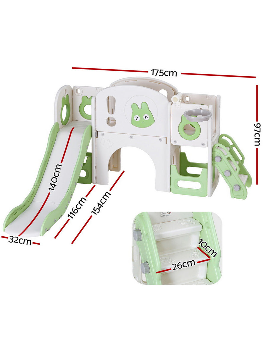 Keezi Kids Green And White Plastic Outdoor Playset With Slide And Basketball Hoop - Dimensions Image