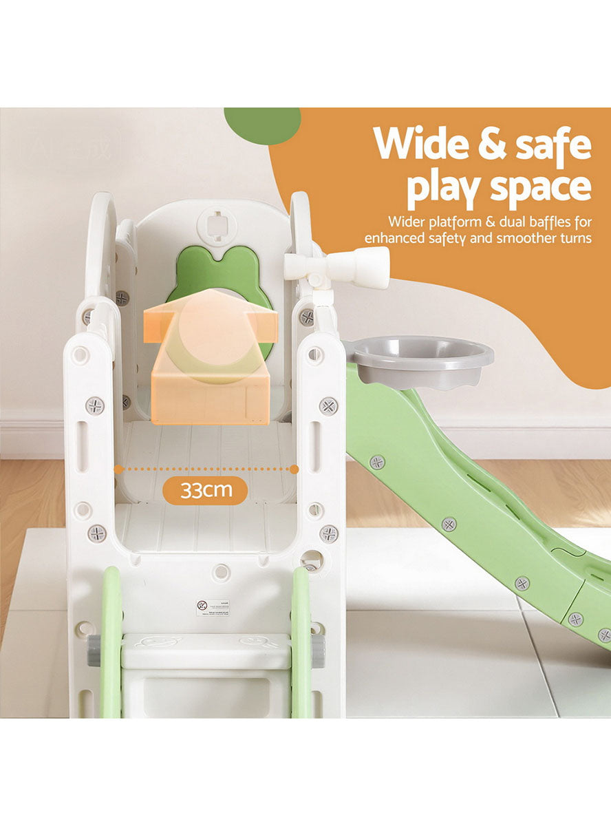 Keezi Kids Green And White Plastic Outdoor Playset With Slide And Basketball Hoop - Info Image 2