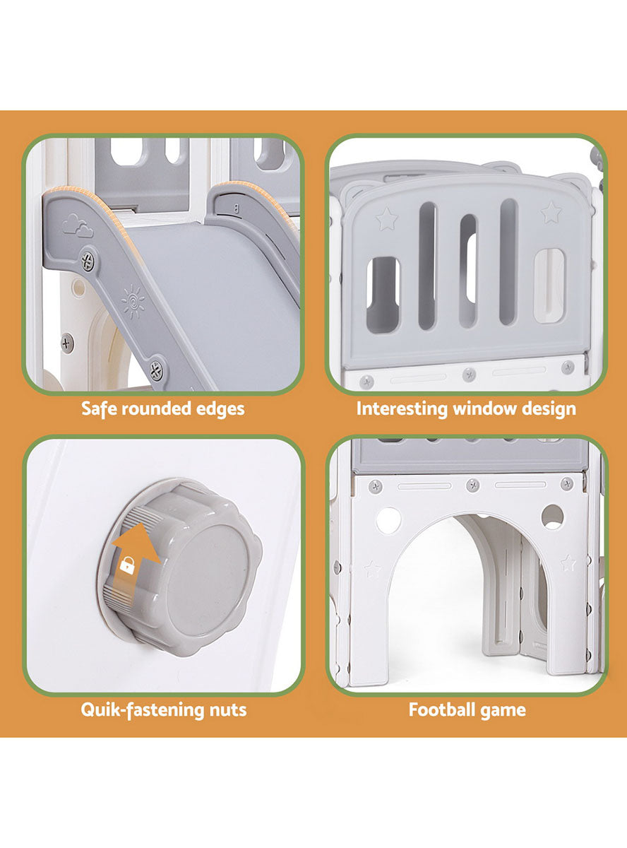 Keezi Kids Grey 4 In 1 Large Outdoor Playset With Slide Swing And Basketball Hoop - Info Image 3