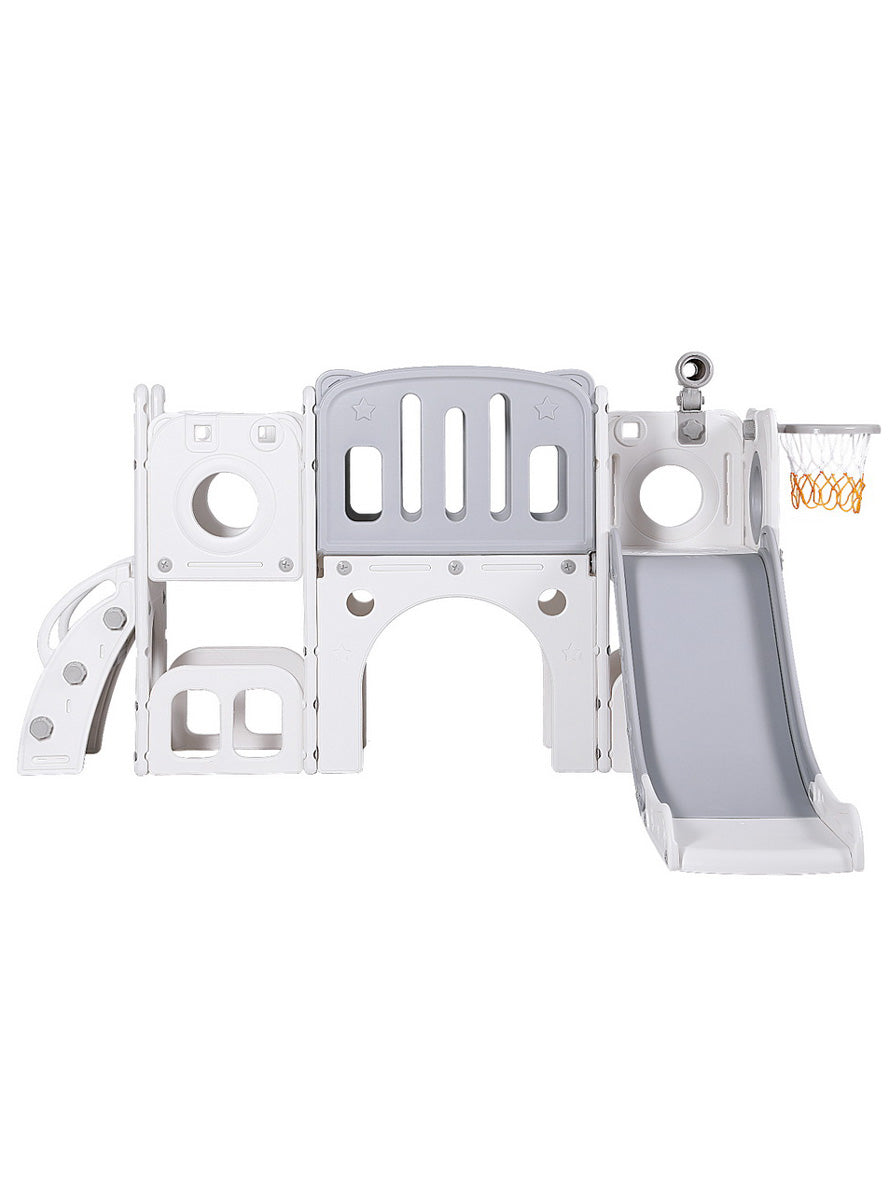 Keezi Kids Grey Outdoor Playset With Slide And Basketball Hoop - Front Image