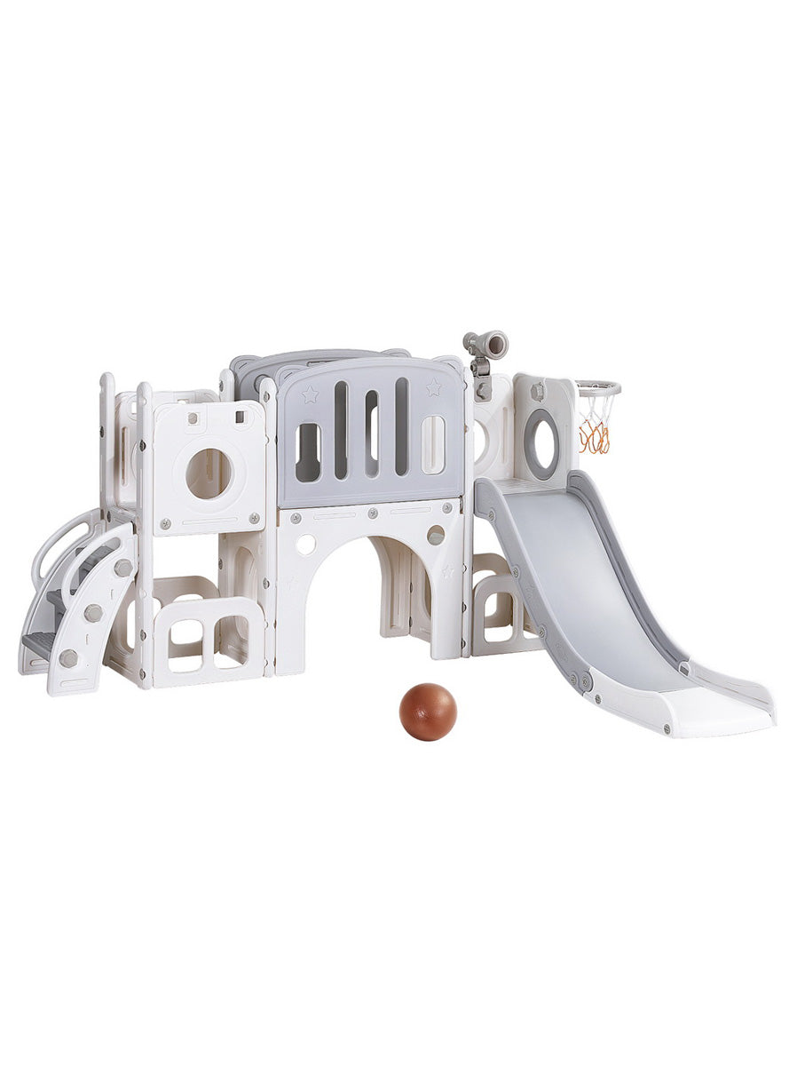 Keezi Kids Grey Outdoor Playset With Slide And Basketball Hoop - Main Image