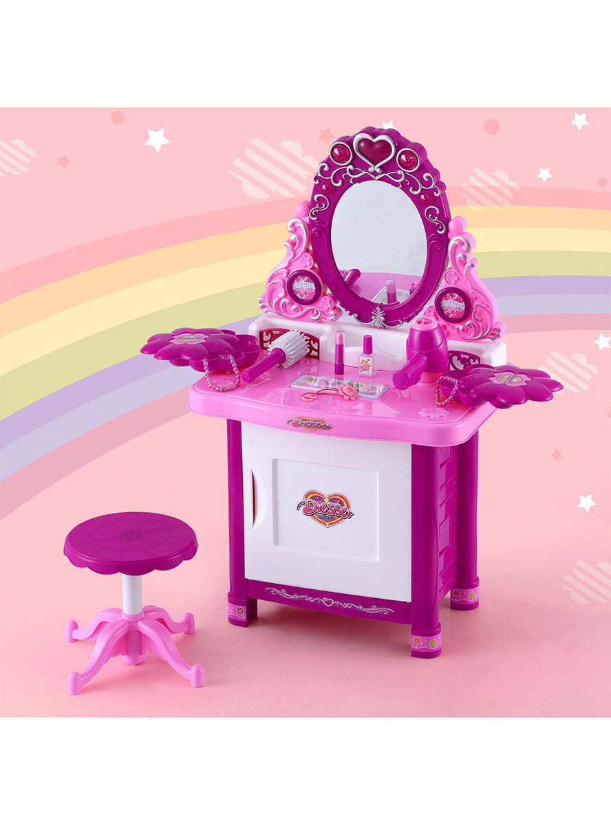 Keezi Kids Hot Pink Girls Pretend Makeup Table With Chair - Lifestyle Image