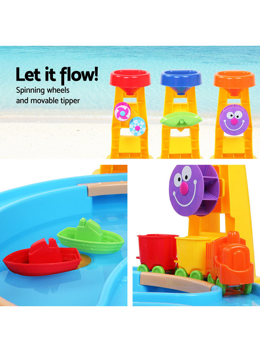 Keezi Kids Outdoor Plastic Sand And Water Play Table With Umbrella - Info Image 3