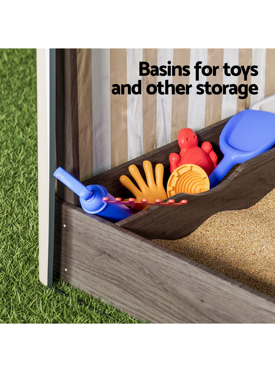 Keezi Kids Outdoor Wooden Sandpit With Enclosed Canopy - Info Image 1