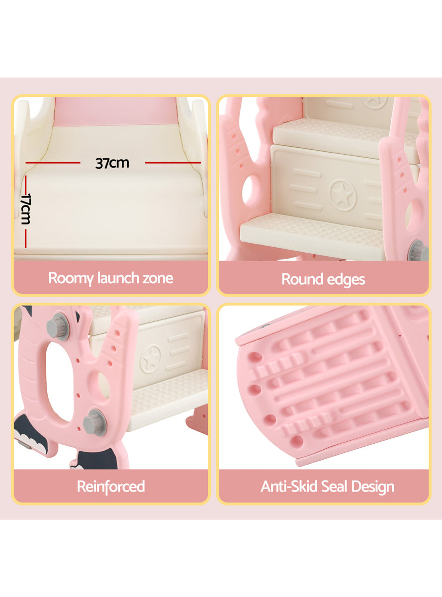 Keezi Kids Pink And White 125cm Dragon Slide With Basketball Hoop - Info Image 2