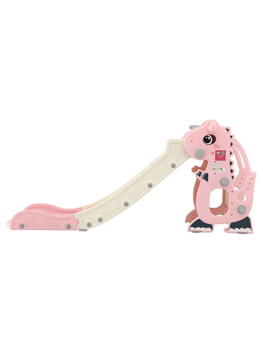 Keezi Kids Pink And White 125cm Dragon Slide With Basketball Hoop - Side Image