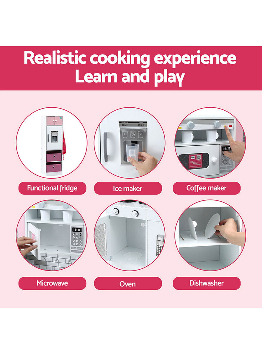 Keezi Kids Pink And White 2 Piece Wooden Kitchen Playset With Accessories - Info Image 3