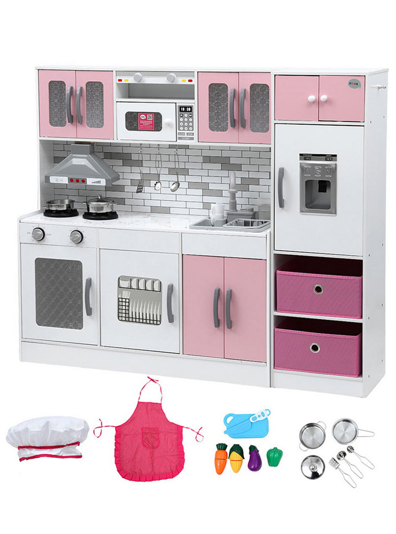 Keezi Kids Pink And White 2 Piece Wooden Kitchen Playset With Accessories - Main Image