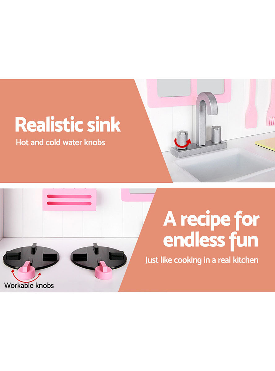 Keezi Kids Pink And White Wooden Princess Kitchen Playset - Info Image 2