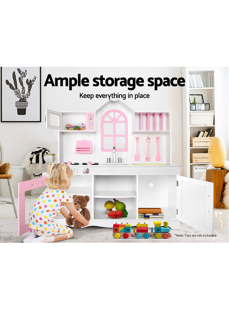 Keezi Kids Pink And White Wooden Princess Kitchen Playset - Info Image 5