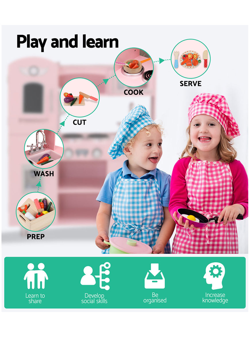 Keezi Kids Pink Wooden Kitchen Playset With Silver Details - Info Image 1