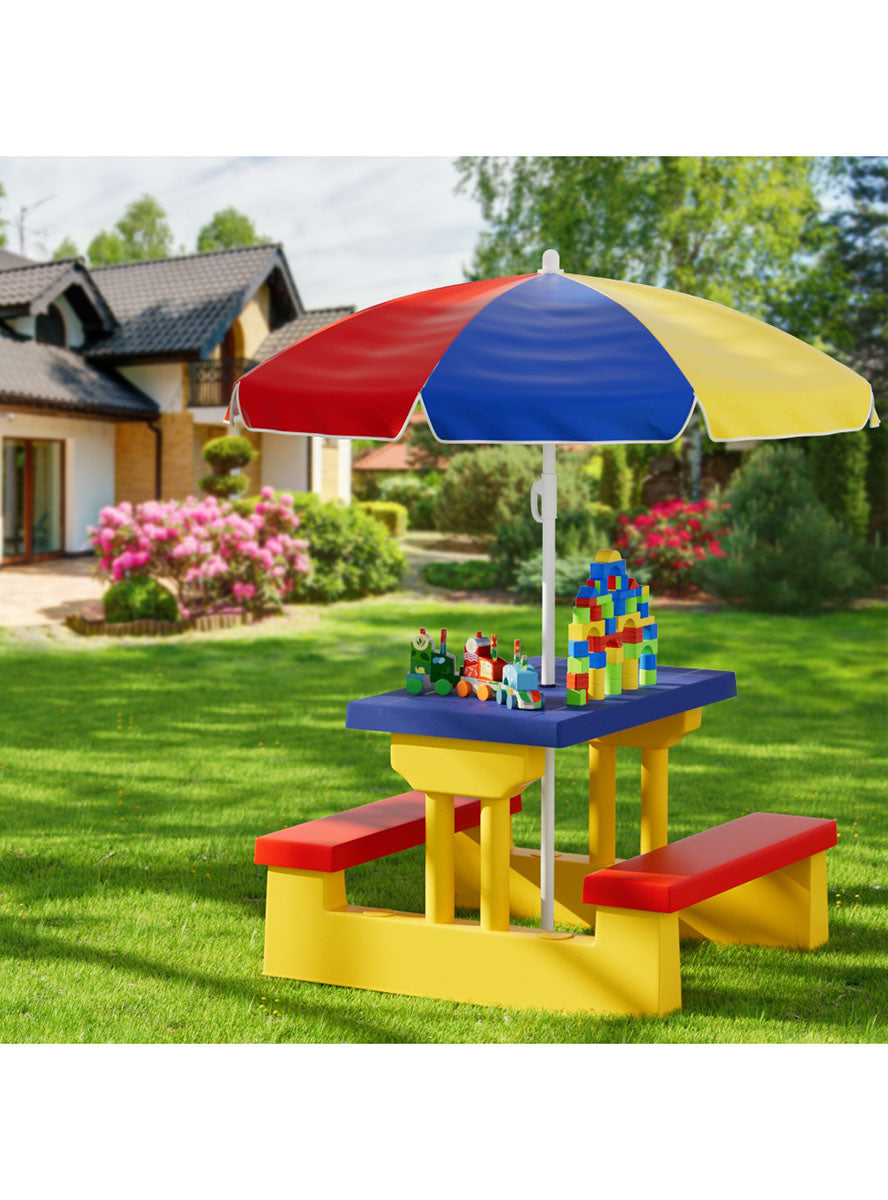 Keezi Kids Plastic Outdoor Table With Umbrella - Lifestyle Image