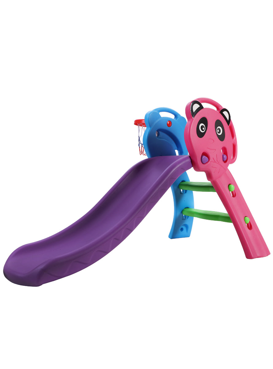 Keezi Kids Purple And Blue 100cm Plastic Panda Slide With Basketball Hoop - Side Image