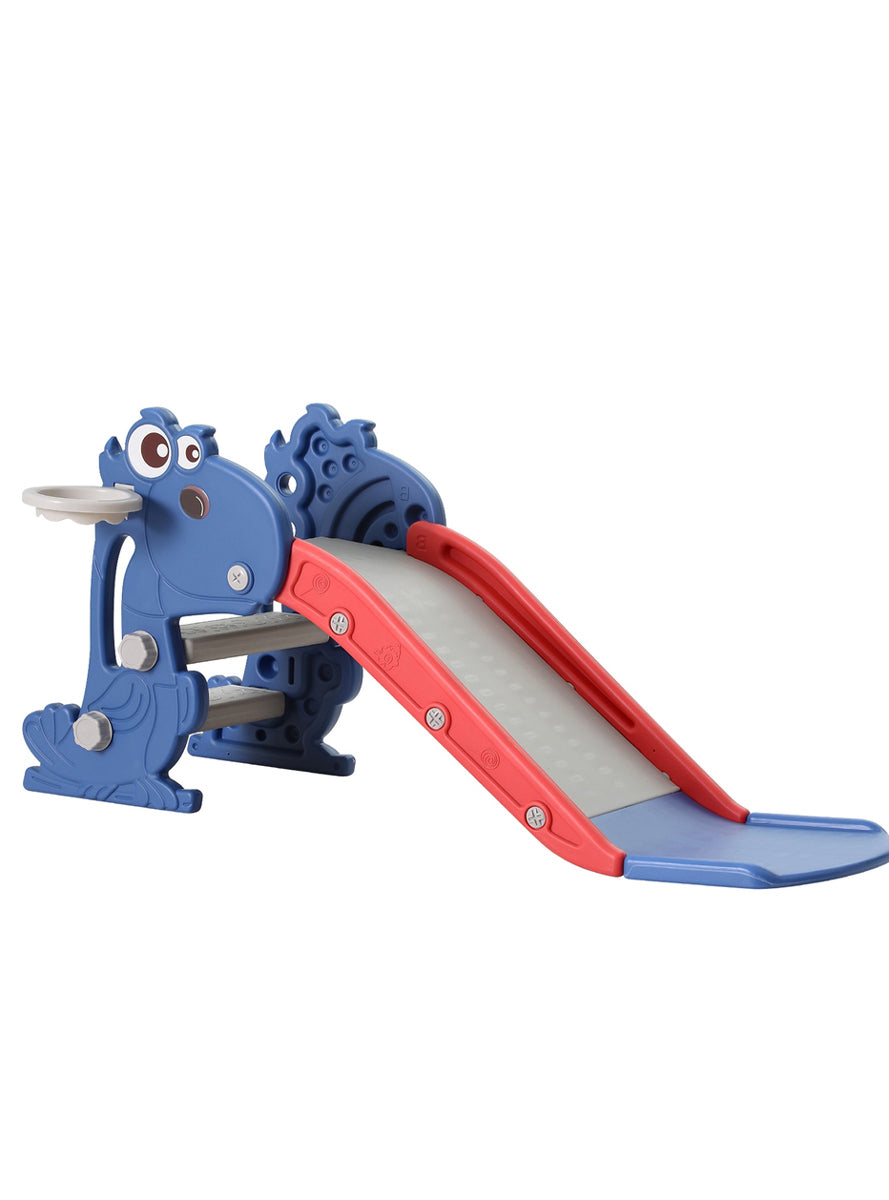 Keezi Kids Red And Blue 90cm Plastic Dragon Slide With Basketball Hoop - Main Image