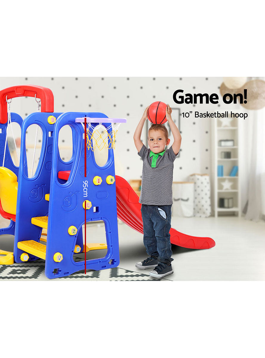 Keezi Kids Red And Blue Outdoor Playset With Slide Swing And Basketball Hoop - Info Image 3