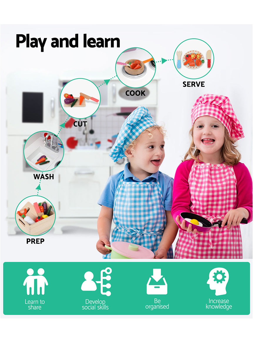 Keezi Kids White Wooden Kitchen Playset With Silver Details - Info Image 1