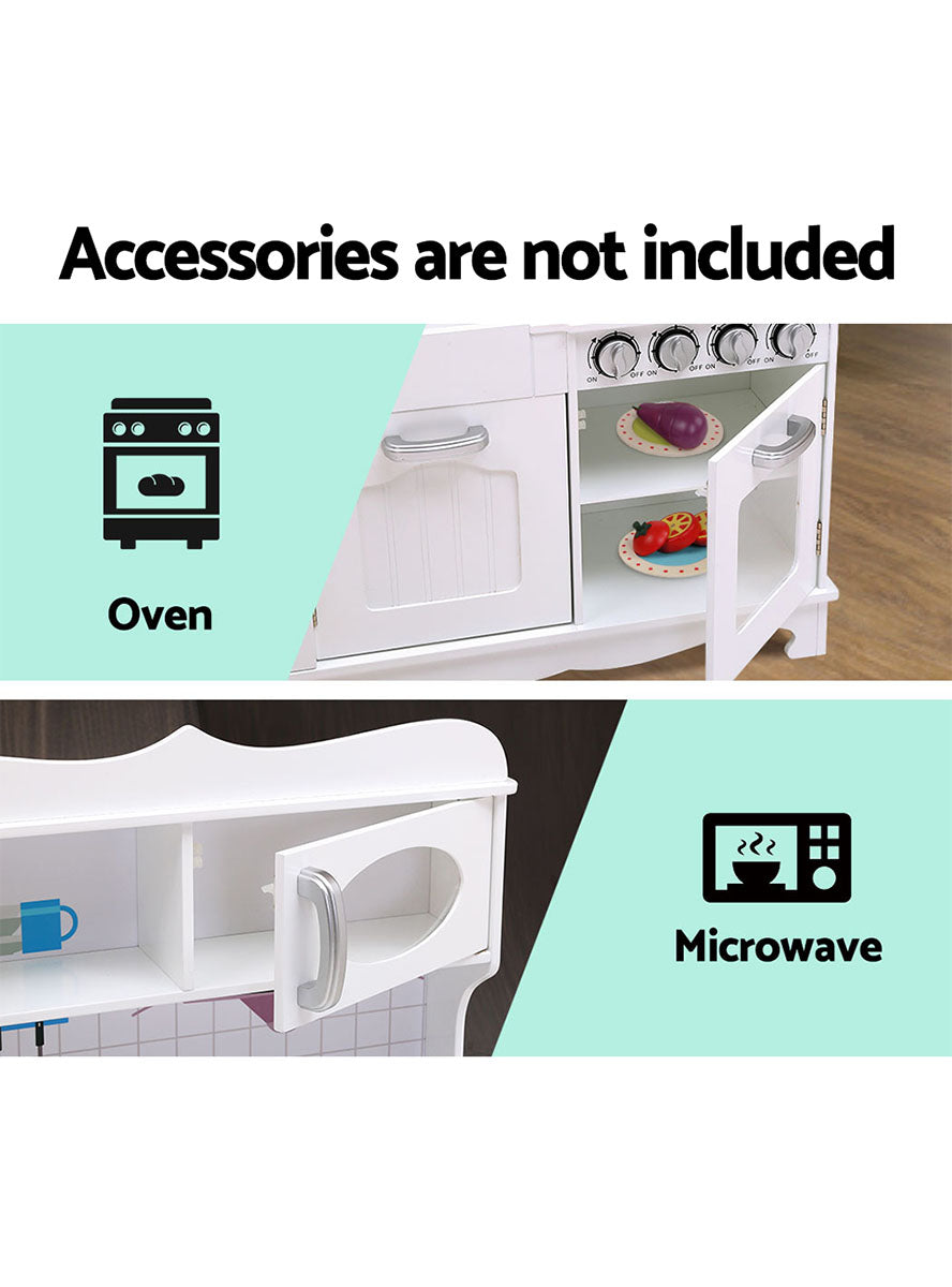 Keezi Kids White Wooden Kitchen Playset With Silver Details - Info Image 2